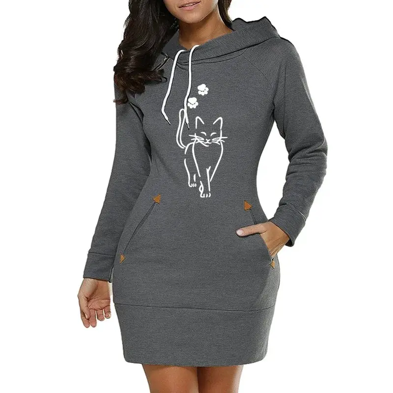 Women’s Simplicity Hoodies Comfort Fashion Autumn Winter Casual Daily Slim Fit Pocket Collar Zipper Design Quality Midi Dresses