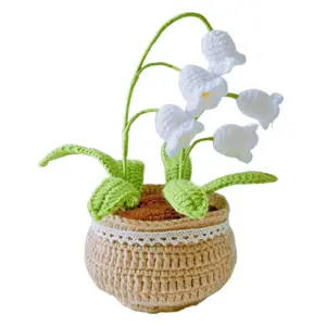 DIY Flower Potted Crochet Kit with Video Tutorials Artificial Small Potted Plants Wear Resist Hand Woven Knitting Kit for Home Room Decor Desktop Ornament