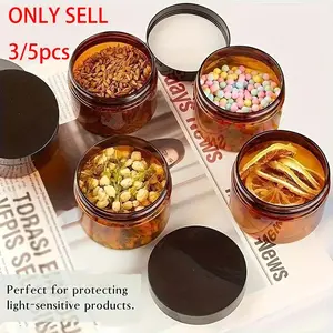 3/5pcs Refillable Amber Cream Jars with Lids - 6.76oz Round Brown Cosmetic Containers for Beauty Products, Creams, Lotion, Essential Oils, Powders, and Ointments - Versatile Canister