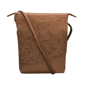 ili New York | Small Canada Bag in Smooth Leather with Raw Edge Flap & Front Slip Pocket - Compact Stylish Design 6x7.5x1.25 Inches