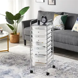 【Heavy Duty】Yaheetech 10-Drawer Rolling Storage Cart with Lockable Wheels Versatile Multi-Purpose Organizer for School Office Home Beauty Saloon Craft Free Gloves