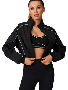 Move With You Logo-Free Athletic Windbreaker Cropped Jacket Women - Lightweight Track Zip Up Sporty Jackets Gym Workout Tops