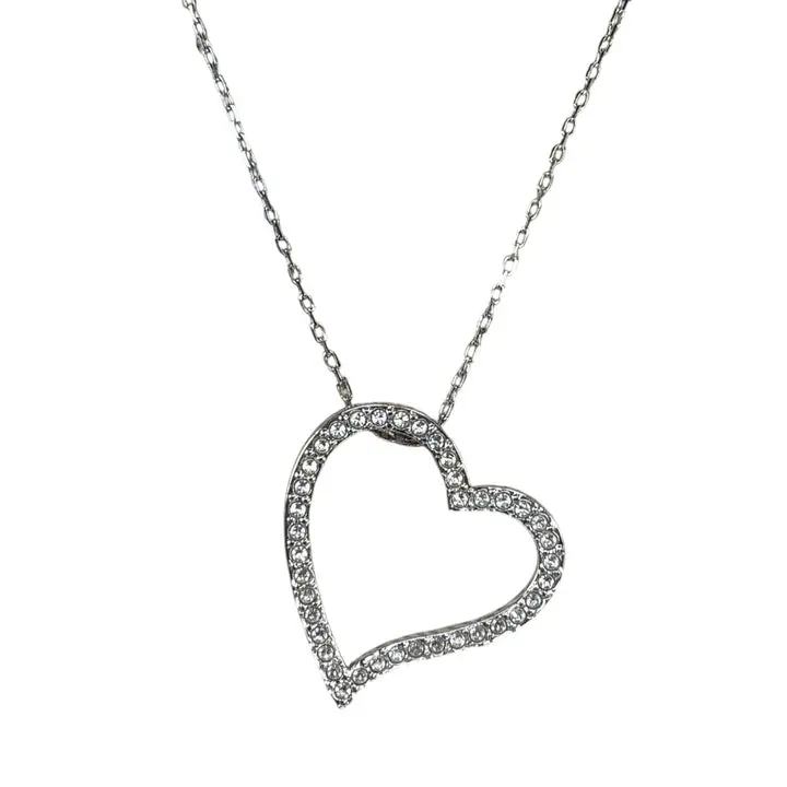 Pre-owned Swarovski Crystal Silver Tone Heart Necklace 18.5”
