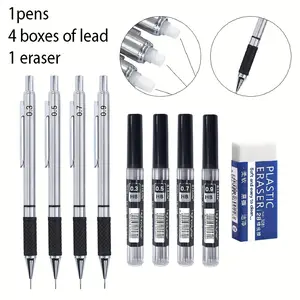 6pcs/set 0.3/0.5/0.7/0.9/Metal Automatic Pencil Large Capacity Set Anti Slip Soft Grip, Comfortable Grip, Movable Pencil Pocket Clip, Art Mechanical Pencil, Mechanical Sketching Office Stationery Supplies