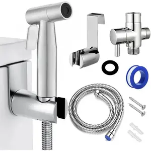 Toilet Adapter Hose Bidet Sprayer Adjustable Water Pressure for Feminine Wash Baby Diaper & Multi-Use TikTokShopBlackFriday voix it vesinh cleaning stainless steel bidet sprayer kit handheld outdoorfun Fits US Standard 7/8" Toilet | 1/2" Valve Thread