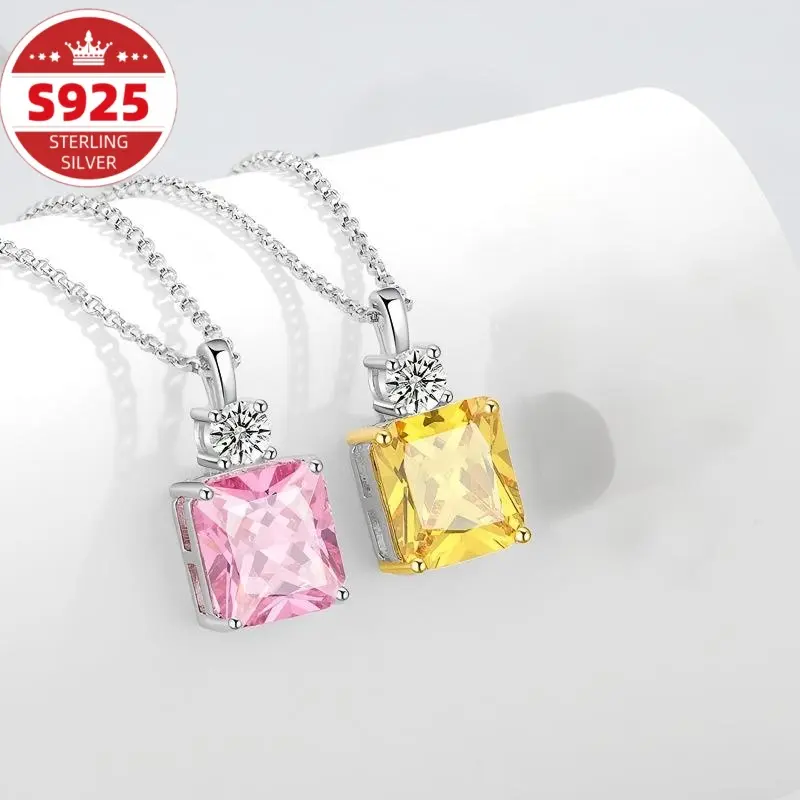 S925 sterling silver women’s pendant—faux yellow diamond pendant, vintage minimalist elegant necklace; high-quality jewelry, women’s jewelry accessories; a perfect gift for Valentine’s Day, Mother’s Day, Easter, and Carnival/Halloween.