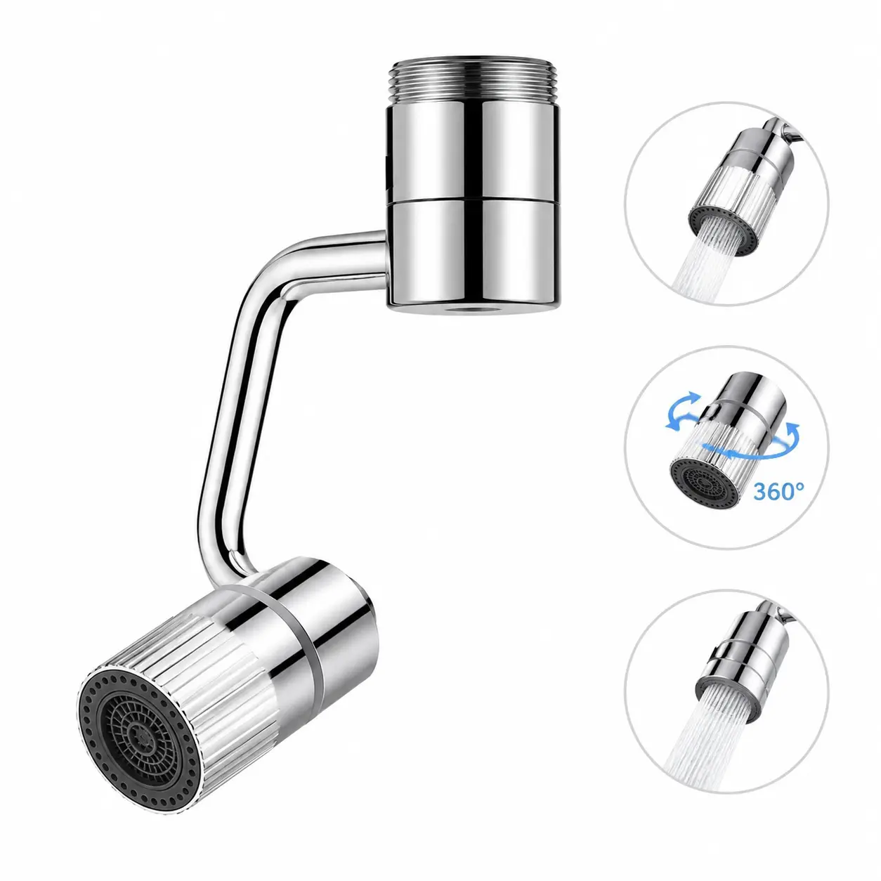 1080° Universal Faucet Aerator Extender, Dual-Mode Spray, All-Angle Control, Water-Saving Aerator Kitchen Taps, Sink Faucet Sprayer Attachment for Kitchen & Bathroom, Rotating Swivel Design, Water-Saving Kitchen Taps