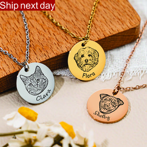 Custom pet portrait necklace-perosnliazed dog  cat photo necklace-engraved pet memorial necklace-keeosake pet necklace-sympathy gift