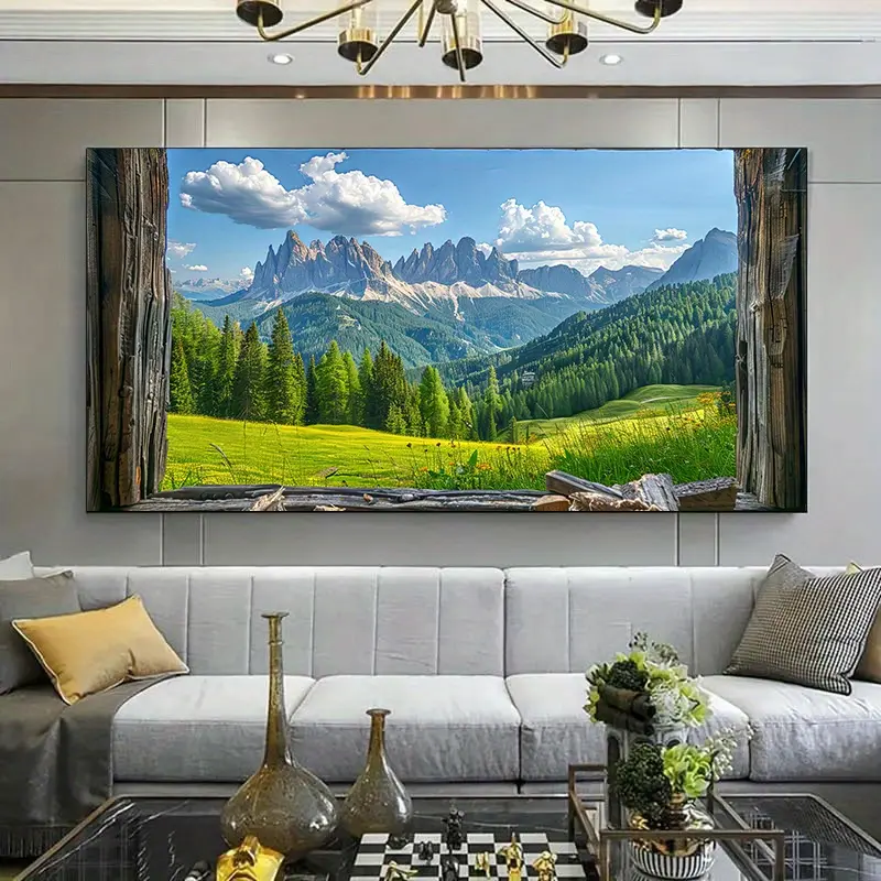 1pieces Canvas Painting - Landscape Canvas Art - Modern Dark Green and Majestic Peaks Wall Decor for Living Room, Bedroom - Ink Print, Indoor Use, Living Room Decor |   Landscape Painting |   Vibrant Color Art, Large Canvas Wall Art Ornaments Photo