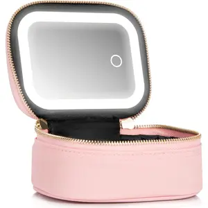 Small Makeup Bag Travel Train Case with Mirror and Light Mini Travel Makeup Train Case Cosmetic Organizer 3 Adjustable Brightness Toiletry Bag Portable Artist Storage