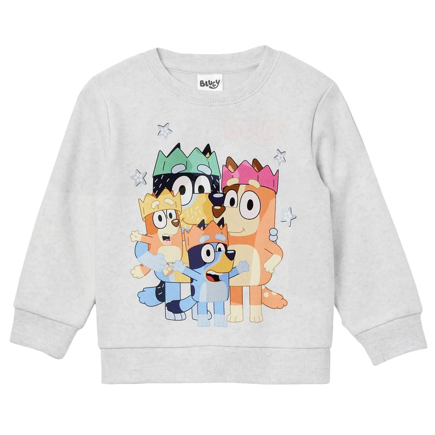 Bluey Boys' Toddler Sweatshirt Front Back Graphic Family Crowns and Hooray (Heather Light Gray, 3T)