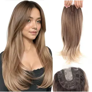 20Inch Hair Toppers for Women with Thinning Hair, Heat Resistant Fibre Synthetic 6.5" x 6.5" Base,Long Layered Topper for Women(Ombre Blonde Brown,20Inch)