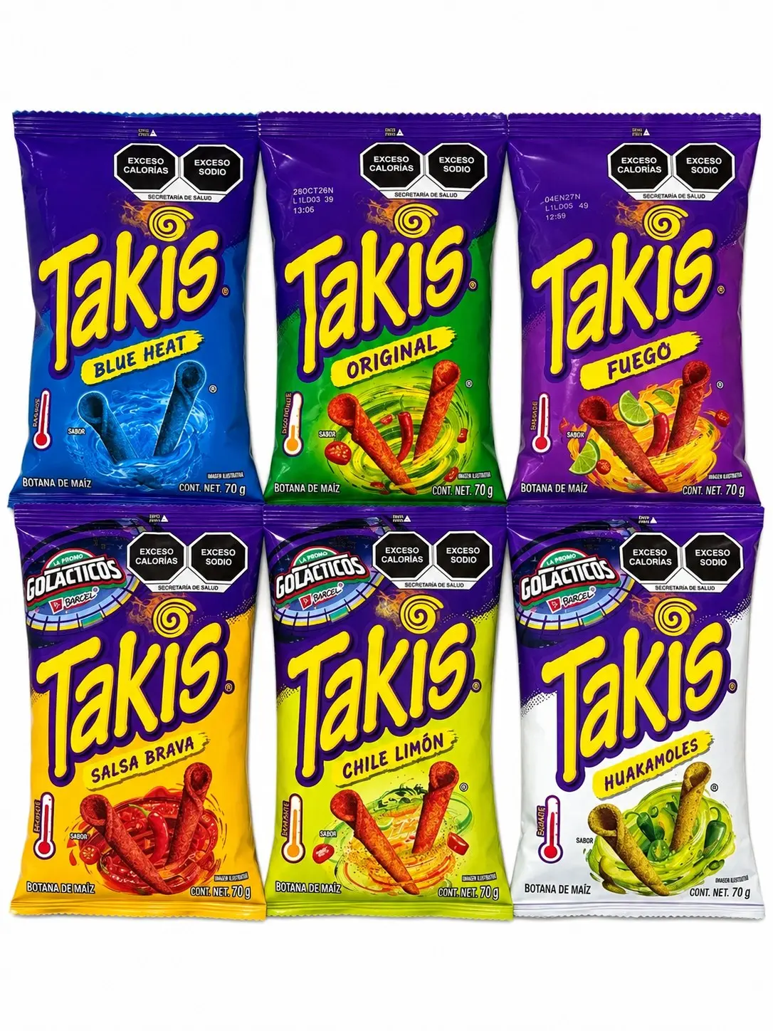Mexican Takis Rolled Corn Chips 70 g (2.47 oz) – Blue Heat, Original, Fuego, Salsa Brava, Chile Limón or Huakamoles