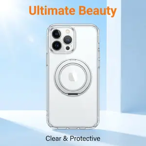 iPhone 17/16 Pro Max Plus Case – TPU Transparent Magnetic Ring, 360° Rotating Anti-Drop Protection, Mechanical Style Bumper, Anti-Yellowing Clear Back, Slim Fit, Strong MagSafe Compatible