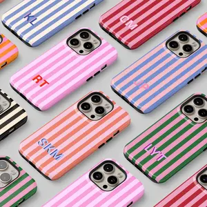 Custom Monogram Phone Case Personalized Stripes Aesthetic Shadow Initials Phone Cover for ip 17 16 15 14 13 12 11 ss s25 24 23