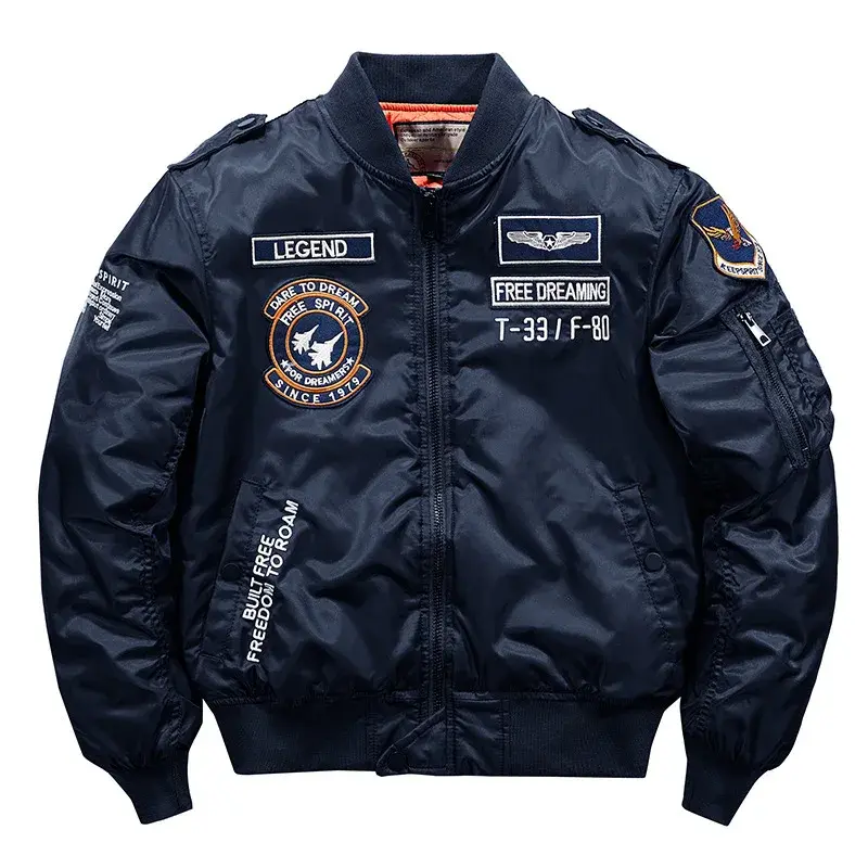 Men's Thick Military Bomber Jacket, Solid Cotton Blend Streetwear Tops with Pockets, Casual Long Sleeve Outerwear, Menswear, Coat