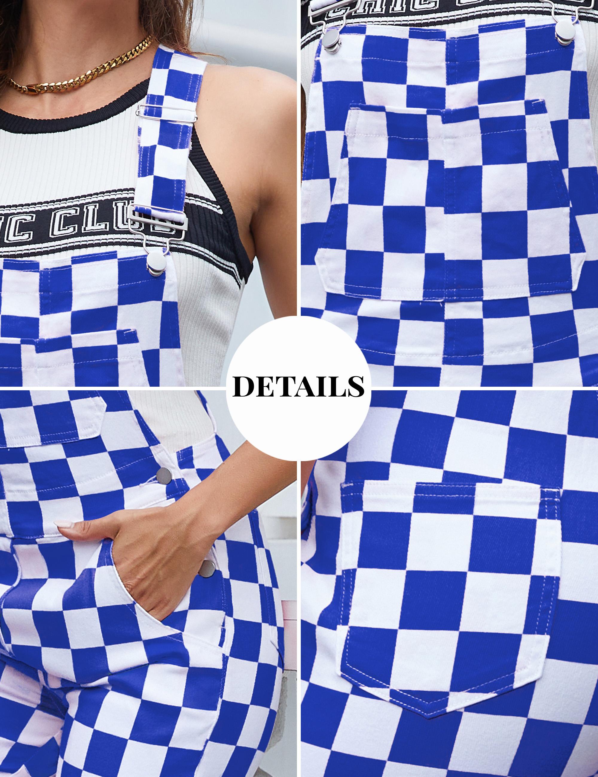 ODEFOU Lady's Casual Sleeveless Checkered Print Denim Bib Overalls - Adjustable Straps, Loose-Fitting, Stretch Coveralls, Plaid Jean Jumpsuit Pants for All Seasons, Fall & Winter ODEFOU Lady's Casual Sleeveless Checkered Print Denim Bib Overalls - Adjustable Straps, Loose-Fitting, Stretch Coveralls, Plaid Jean Jumpsuit Pants for All Seasons, Fall & Winter