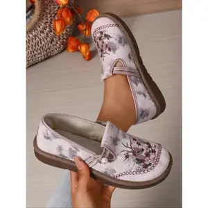 Women's Embroidered Lace-Up Flats, Lightweight Breathable Casual Shoes, Soft Rubber Sole for All Seasons, Round Toe Ethnic Design