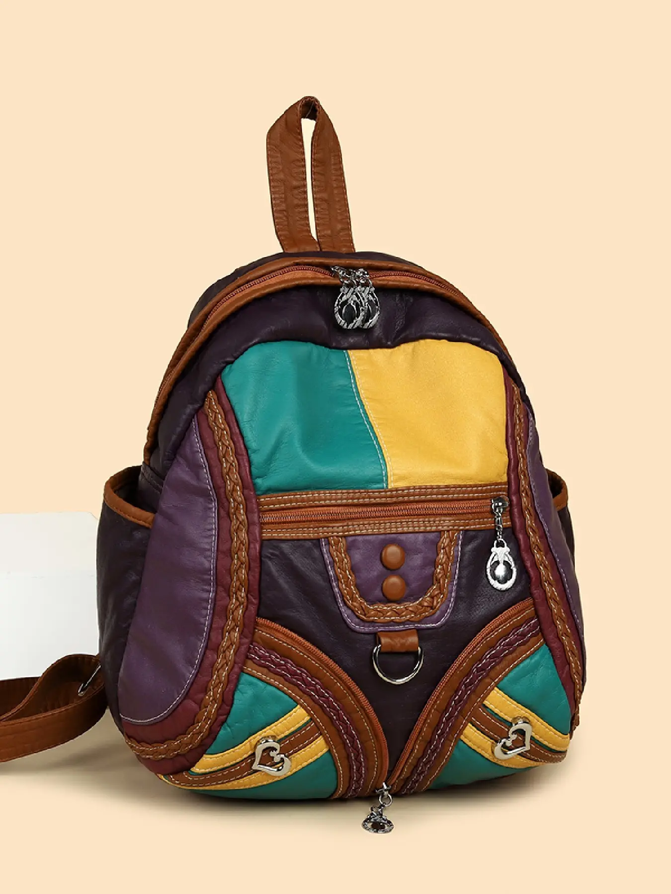 New Bohemian Ethnic Style Large Capacity Backpack for Women, Vintage Washed Soft Leather, Adjustable Straps, Multi-Functional Travel Bag