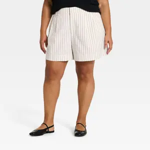 Women's Linen Pleated Shorts - A New Day Cream Striped 18