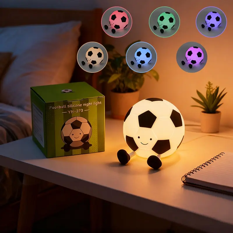 Soccer-Shaped Food-Grade Soft Silicone Night Light, 7-Color Tap-Controlled Rechargeable LED Bedside Lamp, Compact Soft Glow Portable Ambient Lighting, Birthday/Christmas Gift for Sports Fans & Children, Sport-Themed