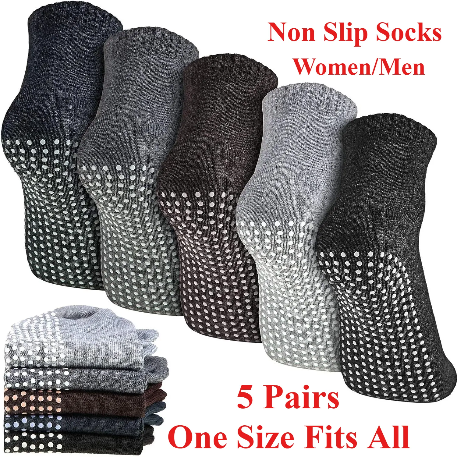 5 Pairs Men Non Slip Socks,Women Anti Skid Slipper Barre Socks with Cushion Unisex for Yoga Pilates Barre Home Workout,Outdoor Fitness Sock for Running Cycling Camping Travel,Father's Day Gift