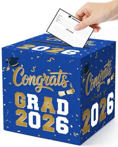 Class of 2026 Graduation Card & Money Box with 30PCS Gift Cards - Blue Graduation Party Decorations, Secure Gift Card Holder for Graduation Party Favors & Supplies