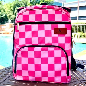 Pink Checkerboard Backpack Cooler
