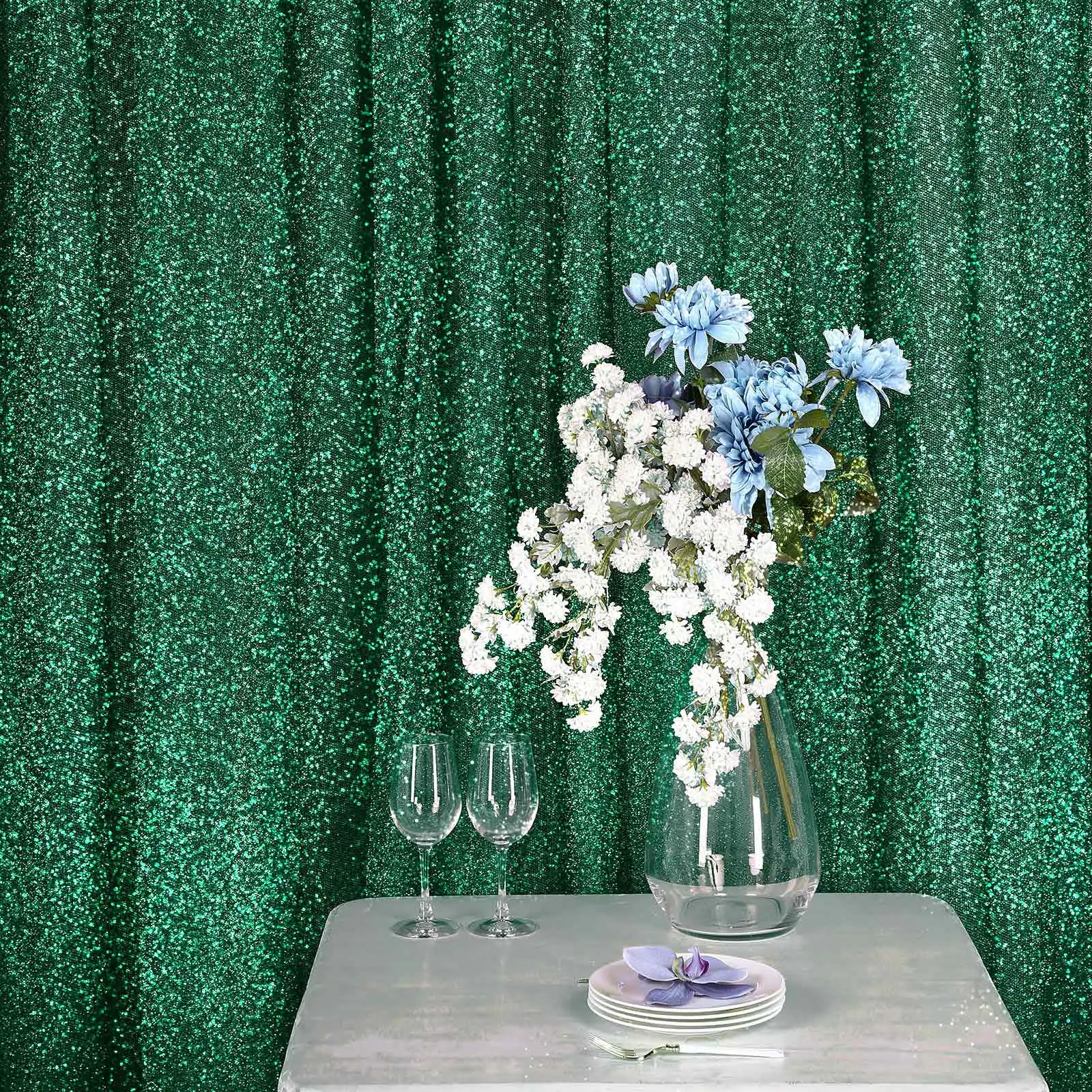 20ftx10ft Hunter Emerald Green Metallic Shimmer Linen Tinsel Event Curtain Drapes, Festive Backdrops & Banners, Photography Backdrop Panel