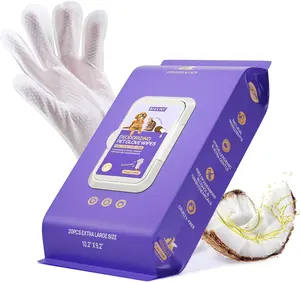 PET Cleaning Deodorizing Glove Wipes for Dogs & Cats, Vet Recommended Hypoallergenic Hydrating & Nourish Fur Pet Grooming Glove Wipes, Pet Bathing Wipes for Horse Coat Care,20pcs Coconut Scent