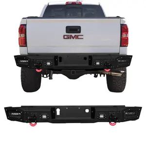 TIOYAR Steel Rear Bumper Black Texture for 2014-2019 Chevy Silverado 1500/2500/3500 and 2014-2019 GMC Sierra 1500/2500/3500 with LED Lights 2 x D-Rings Off-Road Performance