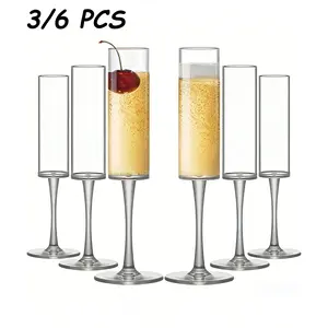 3/6 Pack Shatterproof Acrylic Champagne Glasses, 5.5oz Reusable Highball Cups, Transparent Martini Glasses, Drinkware Set, Perfect for Cocktails and Desserts