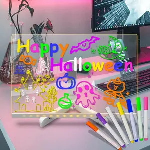 Acrylic Dry Erase Board with Light, 3 Sets Neon Glow Memo Led Message Note Board with Stand & 7 Counts Color Pen, Touch Control Desktop Decoration Sign