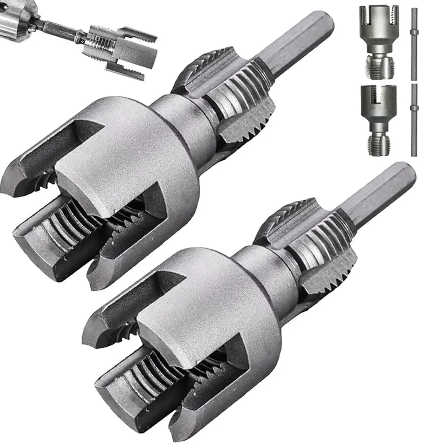 1/2" & 3/4" PVC Pipe Thread Cutting Tool, Upgraded Integrated Internal & External Threader, Dual Function Plastic Pipe Tap Die Set, Portable DIY Plumbing Tool for Household Water Pipe Installation & Leak Repair