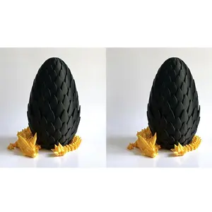 PowerTRC 2PCS 3D Printed Dragon Egg with Dragon - Black Egg with Gold Dragon - Large Flexible Fidget 3D Printed Toy, Gift Bag Filler, Desk Decoration, Party Favor, (12 Inch Dragon)