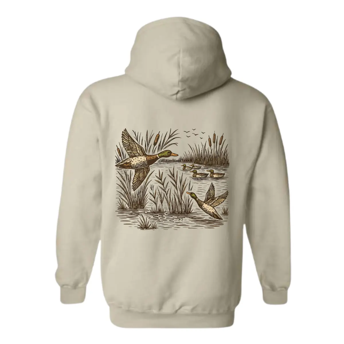 Mallard Duck Hunting Hoodie - Retro Waterfowl Marsh Graphic Design, Perfect for Duck Hunters, Outdoorsmen and Nature Lovers, Comfortable Unisex Hunting Hoodie