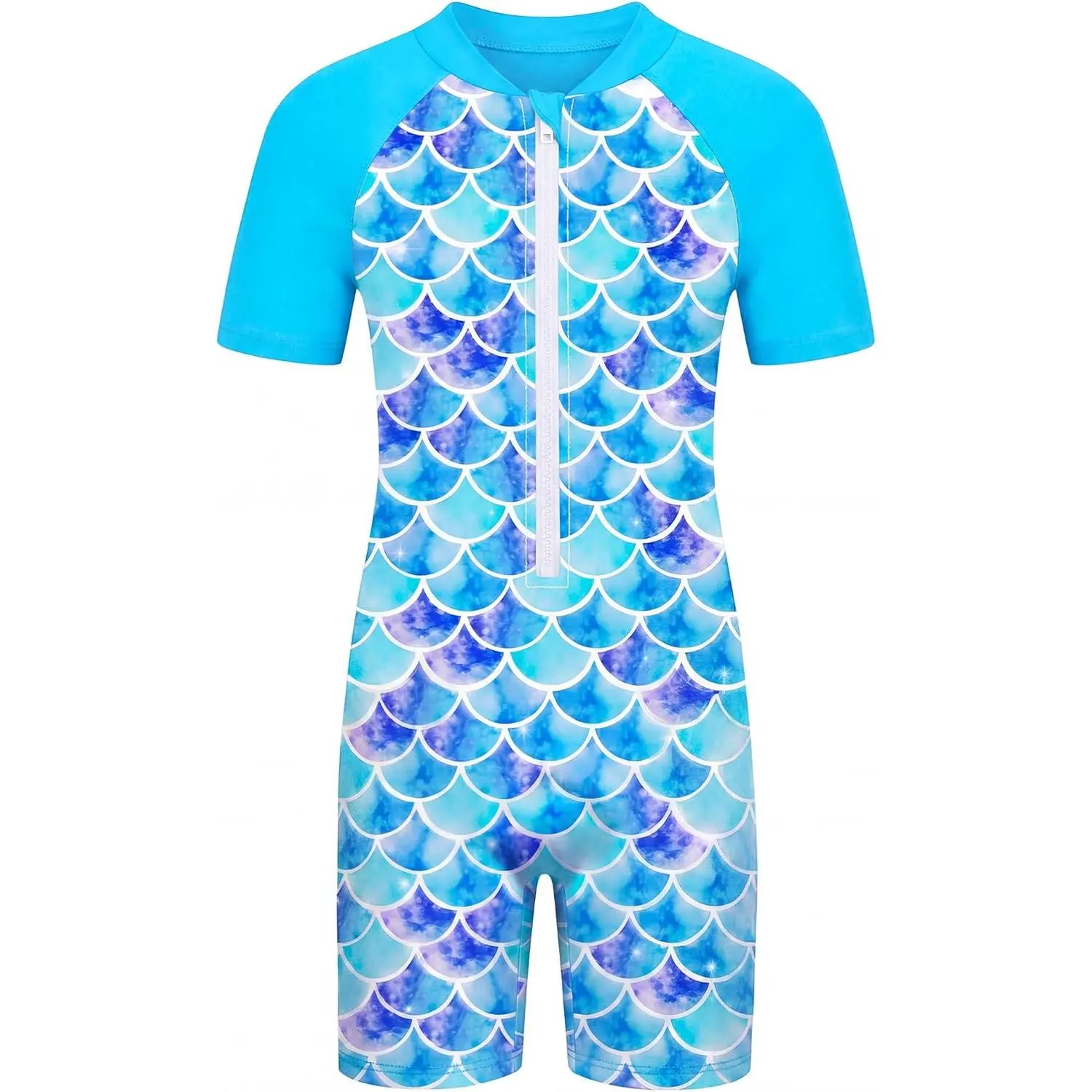Girls' 1-Piece Swimsuit Swimoutfit - UPF 50+ Toddler Rash Guard, Front Zipper, Beachwear Swimsuits Swimwear, Scale-Inclusive for Ages 3-14
