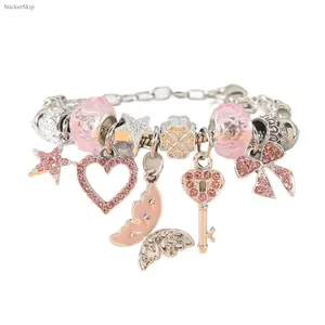 Princess Style Adjustable Bracelet for Women,Sparkling Crystal Pink Heart Butterfly Star Pendant Jewelry, May Birthstone Design, Elegant All-Match Accessory for Daily Wear, Parties & Dates, Perfect Romantic Gift for Anniversary, Birthday & Holiday Gifting