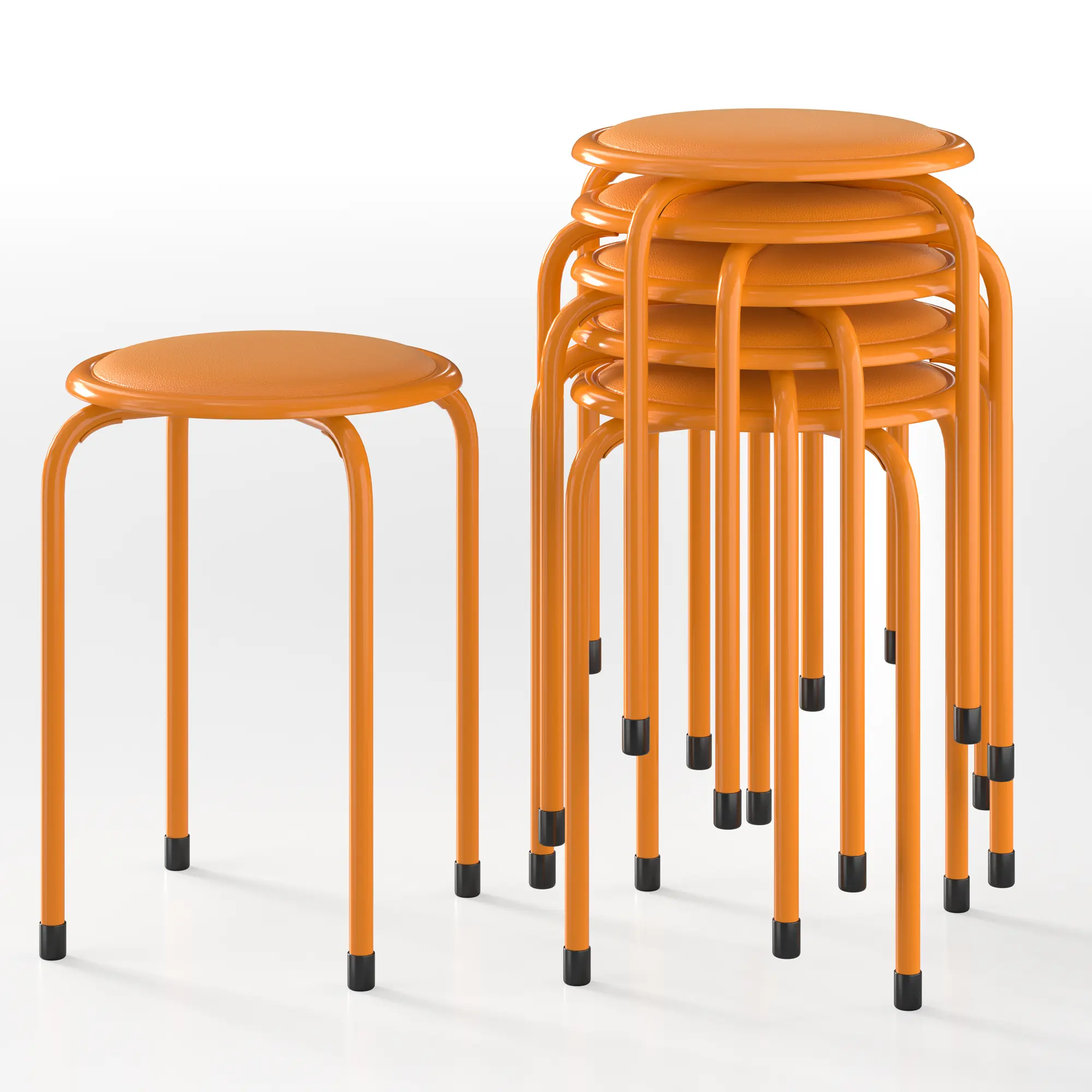 VECELO 6 Pack Stackable Stool Set, Round Upholstered Seat Stool, No Backrest, Portable Stool, for Classroom, Home Office, Outdoor Garden