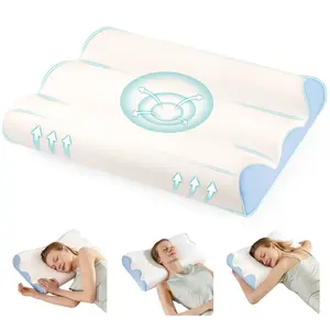 Ergonomic Contoured Memory Foam Pillow, Cervical Support Pillow with Dual Height Design & Arm Grooves, Breathable Removable Cover, Suitable for Side, Back & Stomach Sleepers, Queen Size