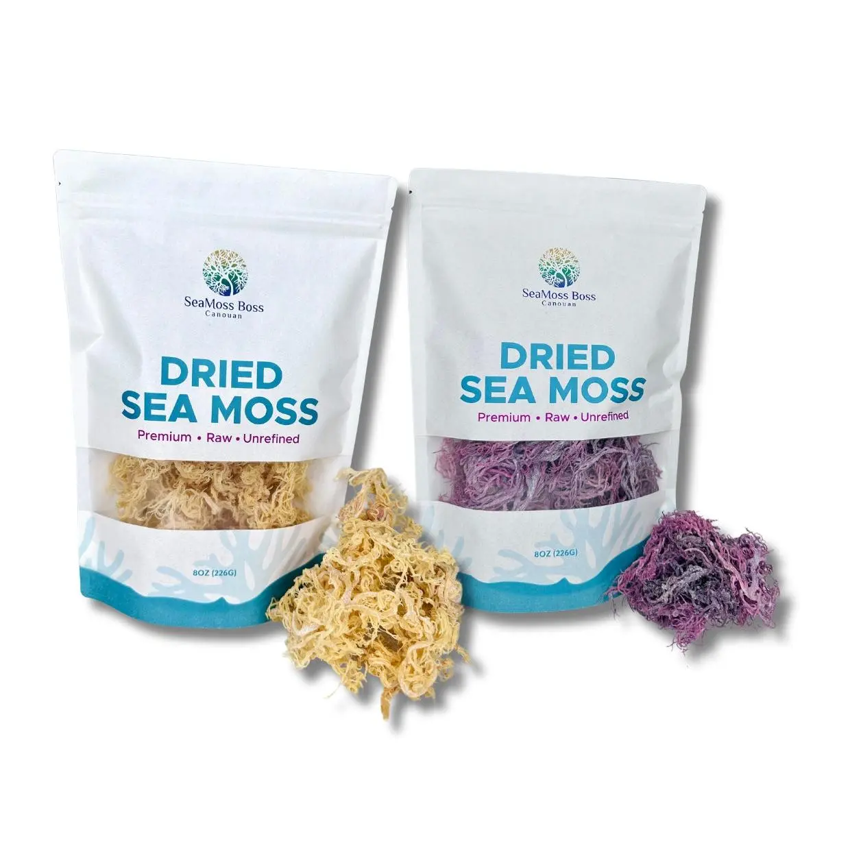 Dried Gold & Purple SeaMoss Bundle: 8oz pack, Natural