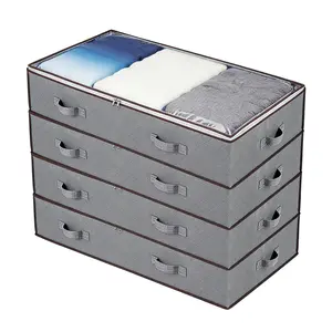 Large Under Bed Storage Bin 90L, Foldable Underbed Storage Bags with Clear Window & Reinforced Handles, Large Clothes Storage Bins for Blankets, Bedding, Clothes, Pillows, Grey