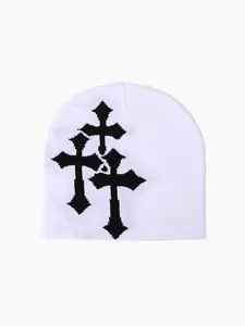 Y2K Style Cross Embroidered Knit Hat, Unisex Fashion Casual Warm Beanie, Skull Cap, Outdoor Cycling Travel Skiing, Men Women Cross Embroidery