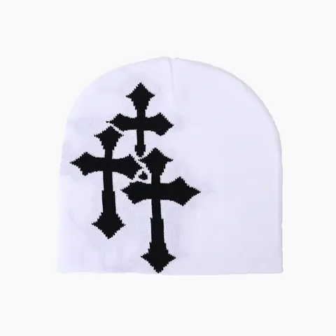 Y2K Style Cross Embroidered Knit Hat, Unisex Fashion Casual Warm Beanie, Knitted Hat, Skull Cap, Outdoor Cycling Travel Skiing, Men Women Cross Embroidery, Hat With Cross
