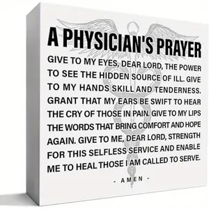 Doctor Physicians Gifts for Women & Men - Appreciation Thank You Gifts for Birthday, Christmas, Medical School Graduation - a Physicians Prayer, Wooden Box Sign Desk Decor Vintage Plaque Decor 5x5 inch Signage