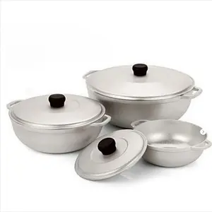 Set of 3 Cast Aluminum Cooking Pots with Lid for Cooking - Kitchen Pots - Cookware