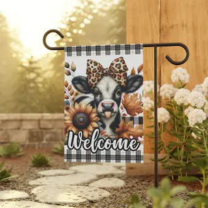 🐄 Garden Flag – Welcome Cow Banner, Autumn Farmhouse Decor, Seasonal Yard Sign, Country Style Flag, Home Accent