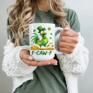 F-CAW-F St. Patrick's Day Mug, Funny Irish Chicken Coffee Mug, Lucky Shamrock Farm Humor, 11oz, 15oz
