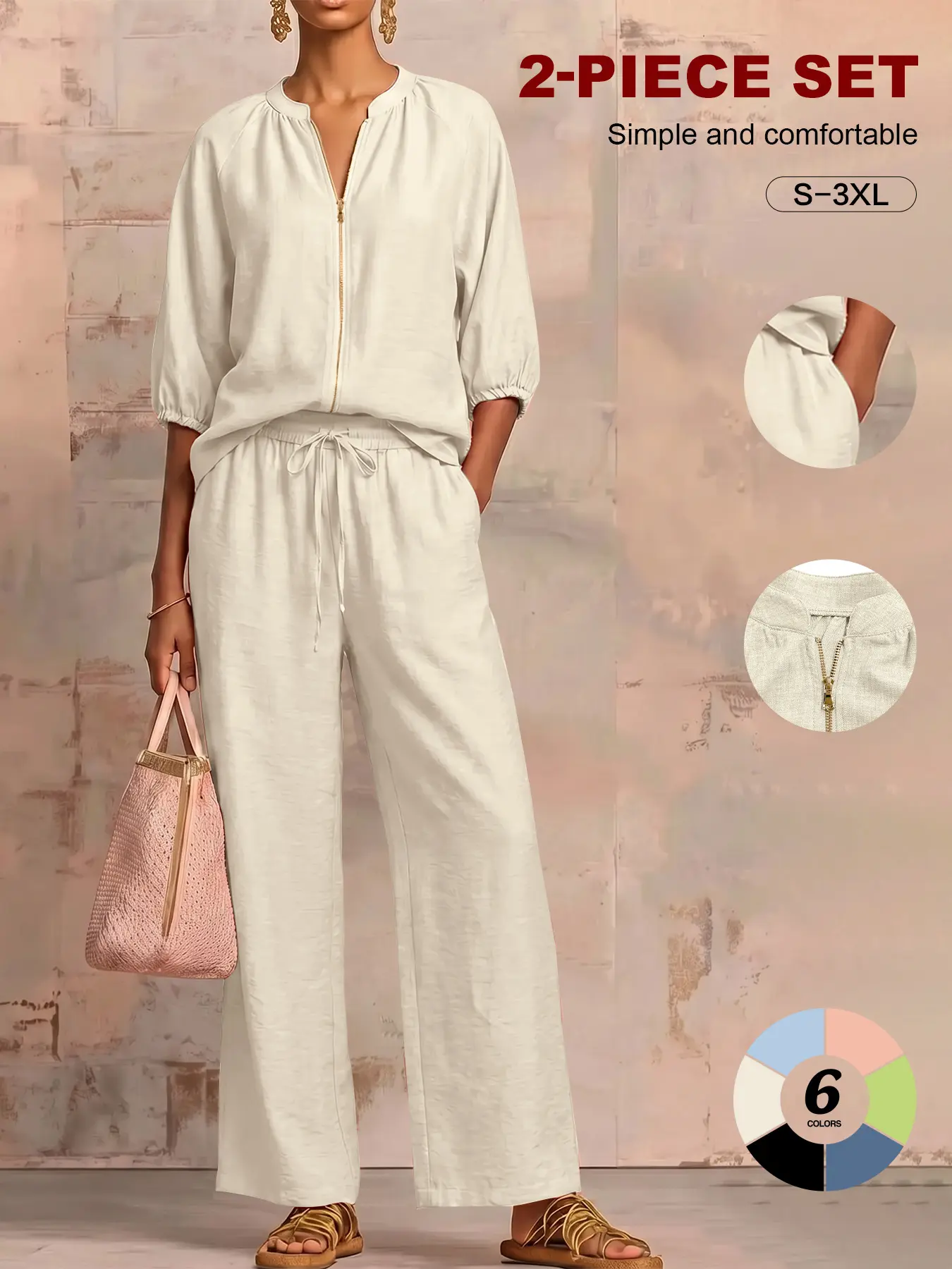 Women’s matching loungewear set: half-zip pullover two-piece tracksuit (with loose, wide-leg pants) — casual outerwear style,summerwins summerwins