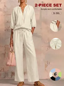 Women’s matching loungewear set: half-zip pullover two-piece tracksuit (with loose, wide-leg pants) — casual outerwear style